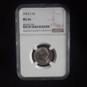 1943s  five cent nickel Mint State 66